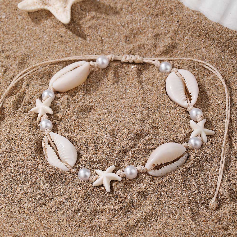 Beige Color Shell Pearl Detail Anklet