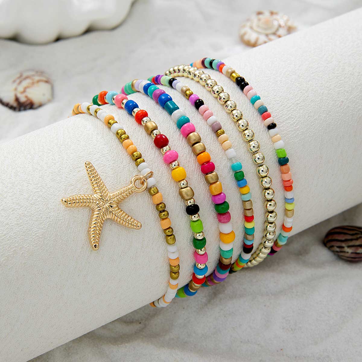 Multi Color Polyresin Detail Starfish Anklets
