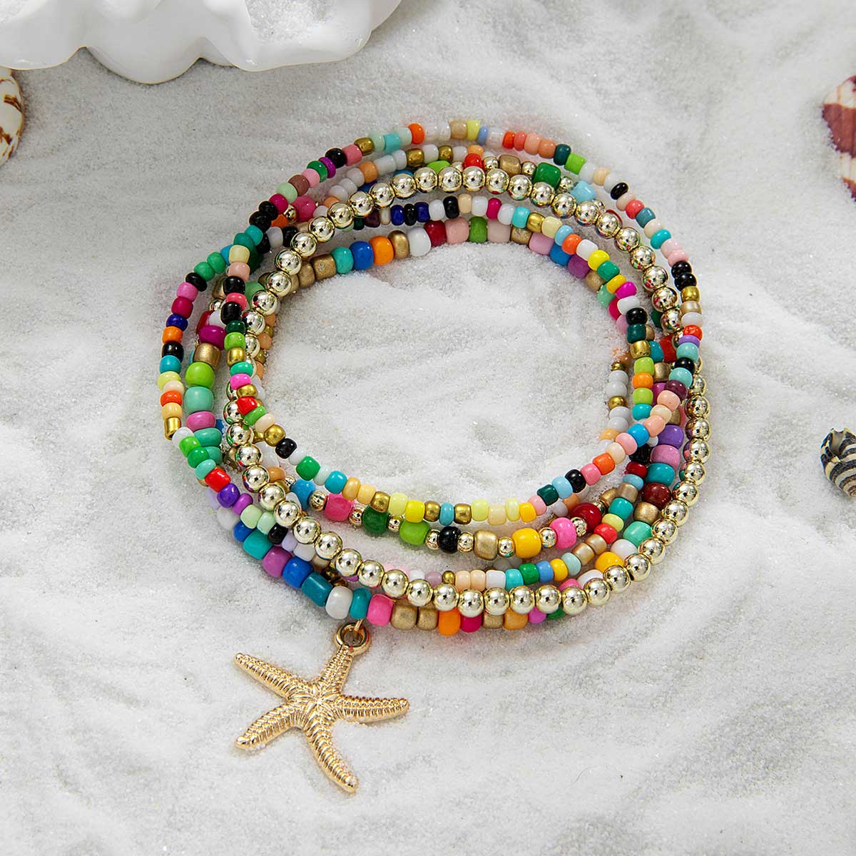 Multi Color Polyresin Detail Starfish Anklets