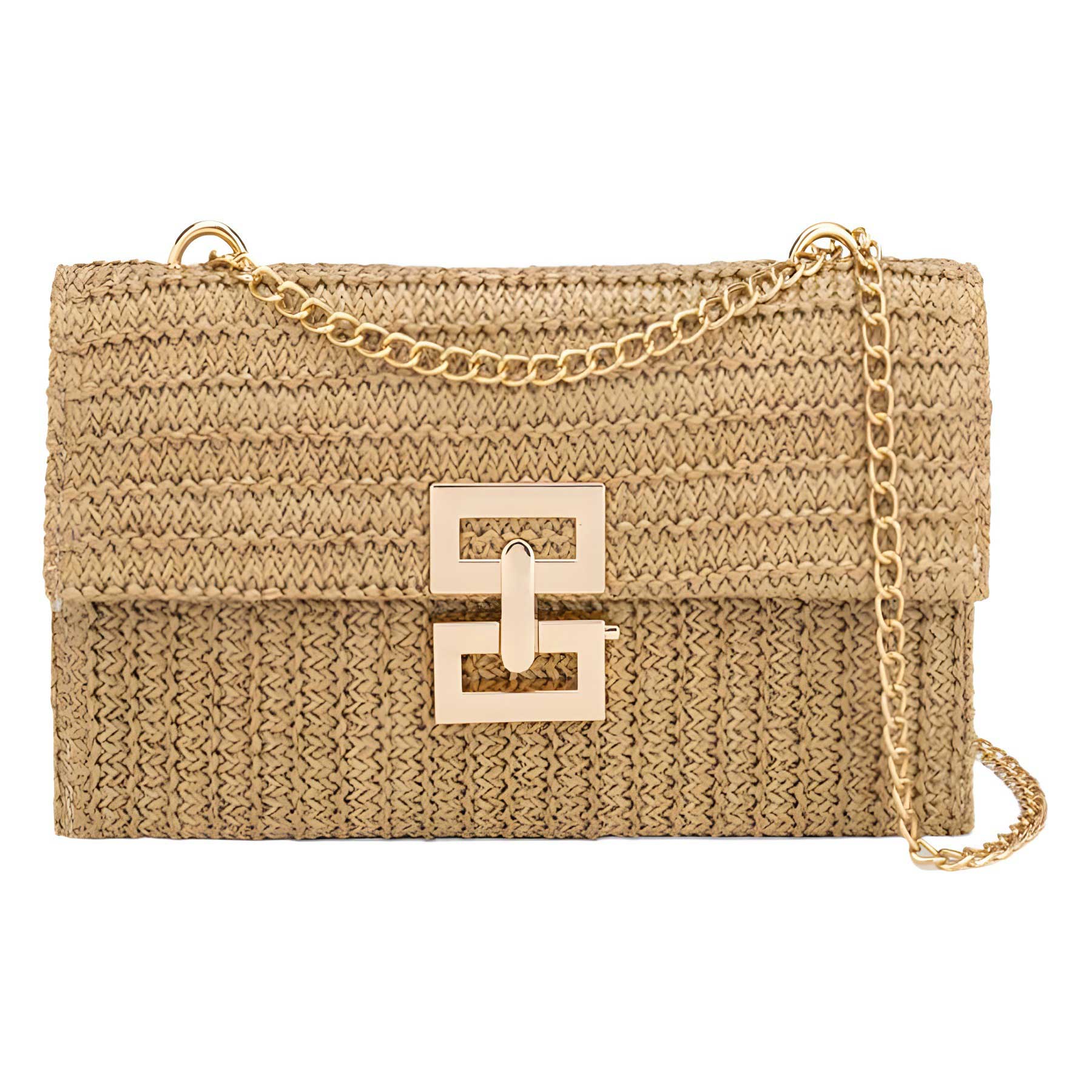 Light Camel Chains Turnlock Crossbody Bag