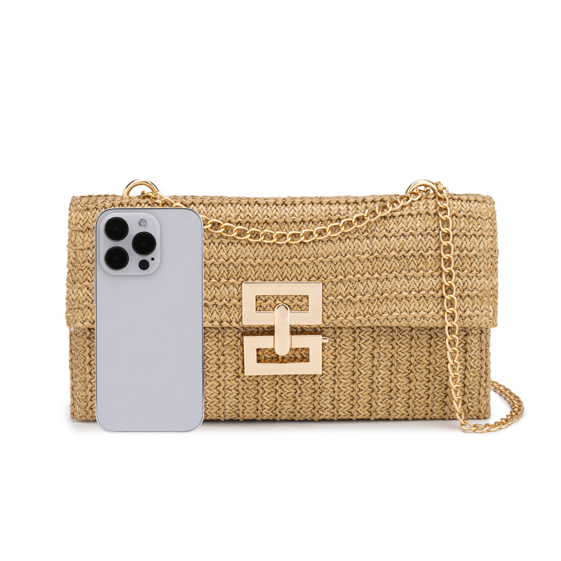 Light Camel Chains Turnlock Crossbody Bag