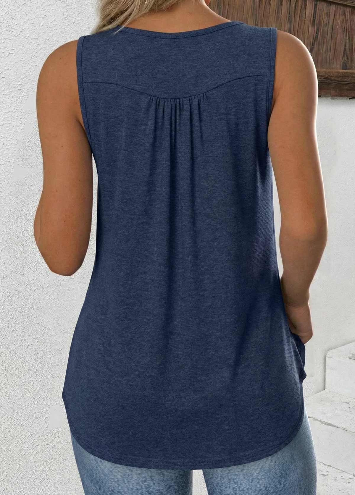Tummy Coverage Navy Sleeveless Round Neck Tank Top