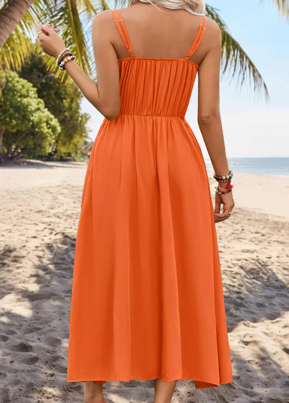 Surplice Orange Maxi Strappy Scoop Neck Dress