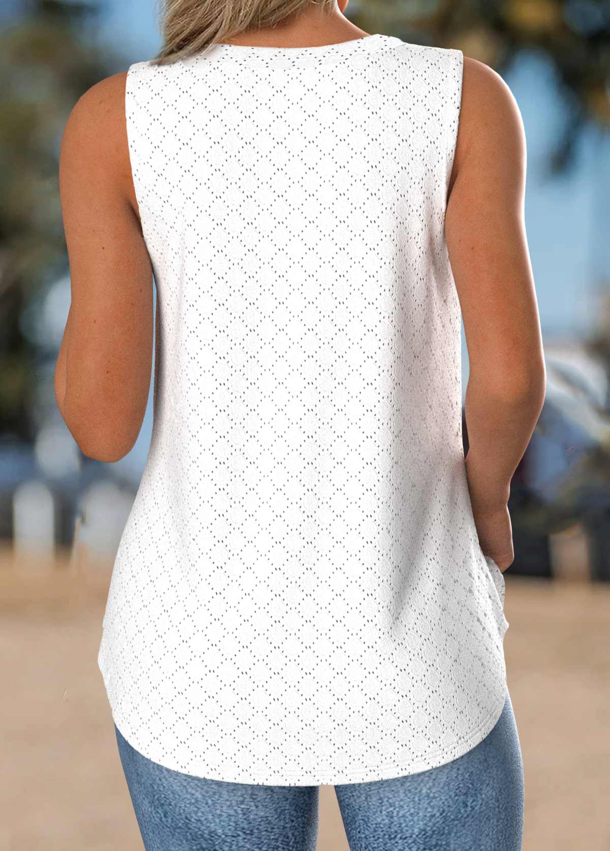 Tummy Coverage White Sleeveless V Neck Tank Top