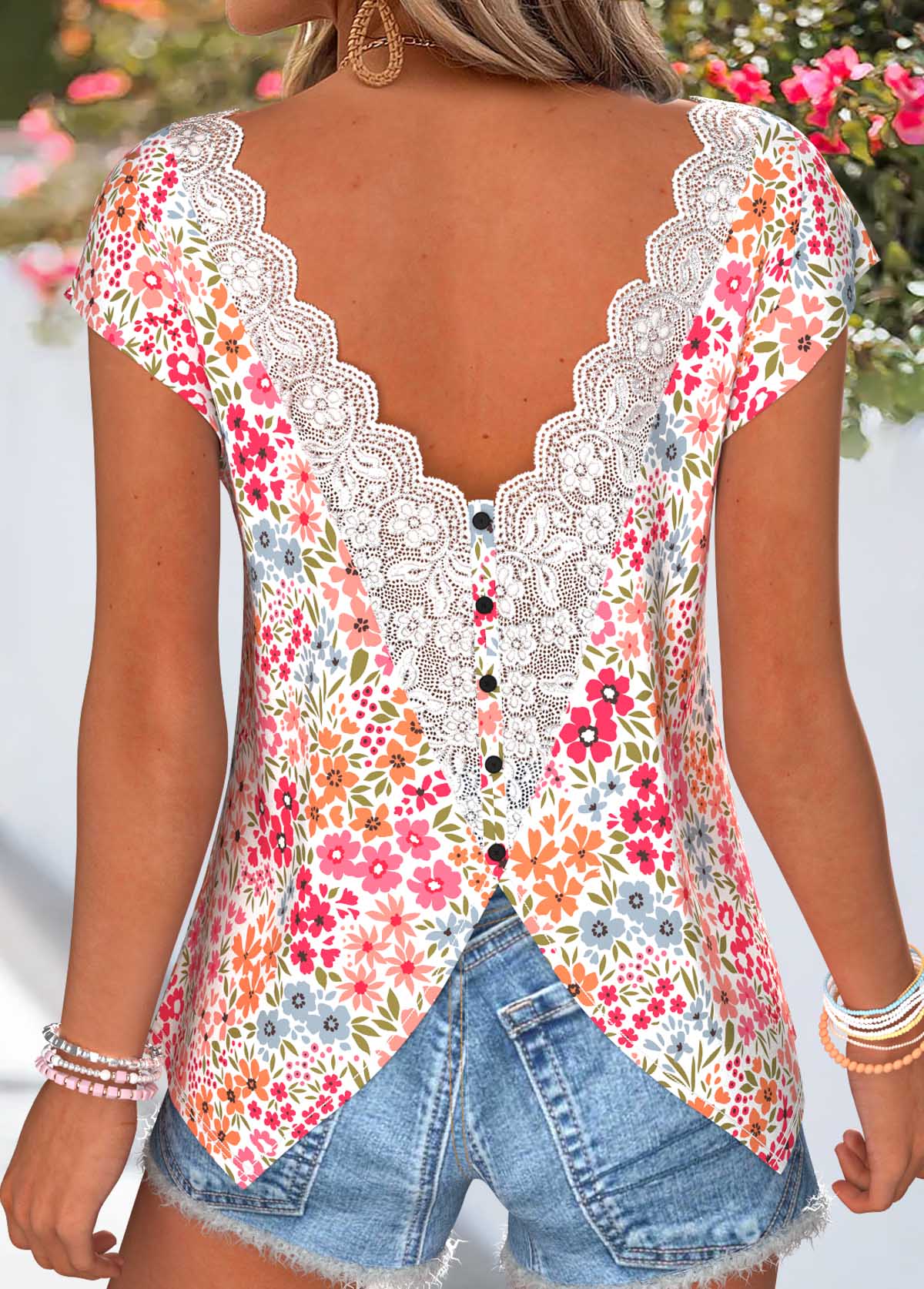 Floral Print Tummy Coverage Pink Short Sleeve T Shirt