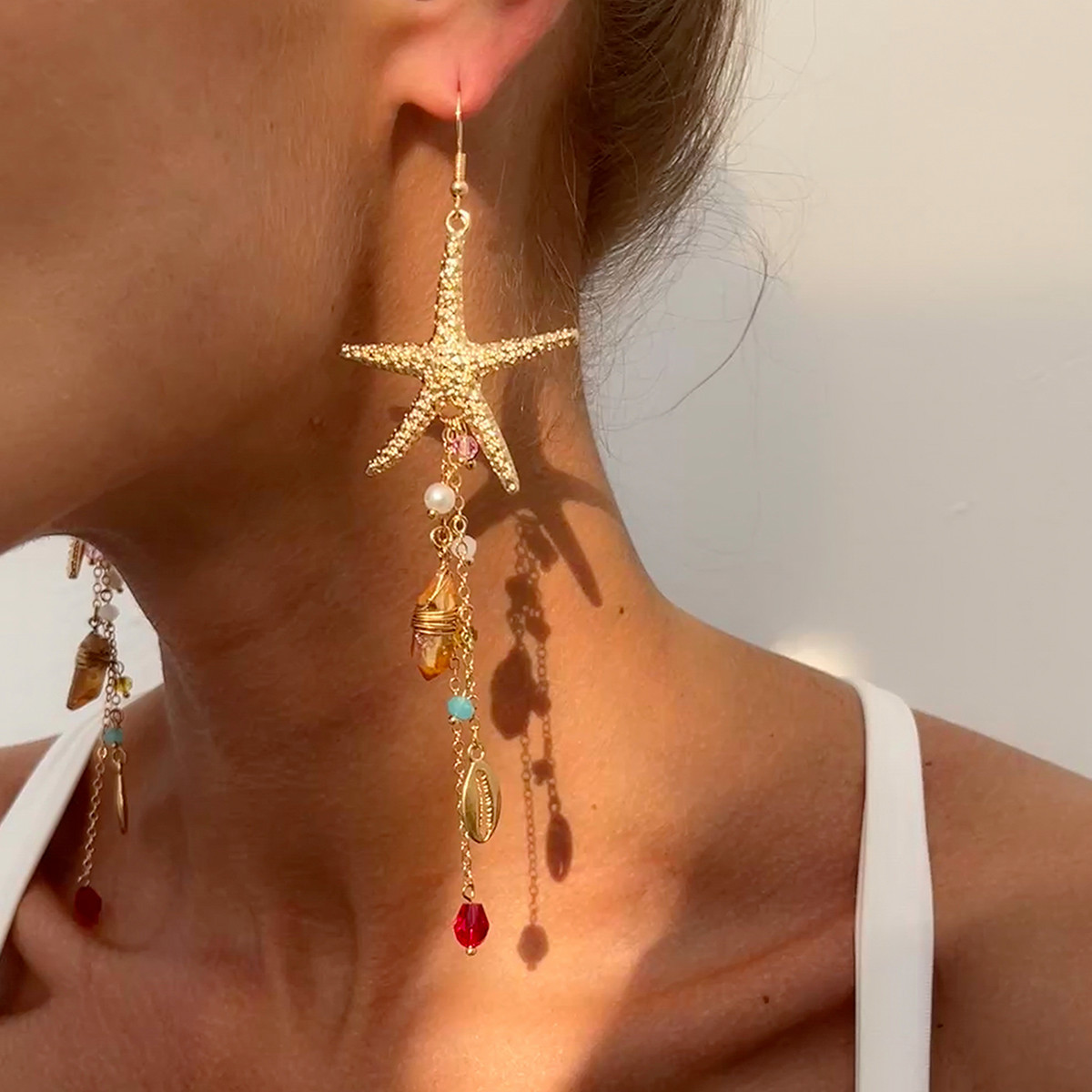 Golden Color Shell Alloy Detail Earrings