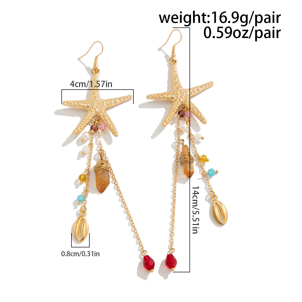 Golden Color Shell Alloy Detail Earrings