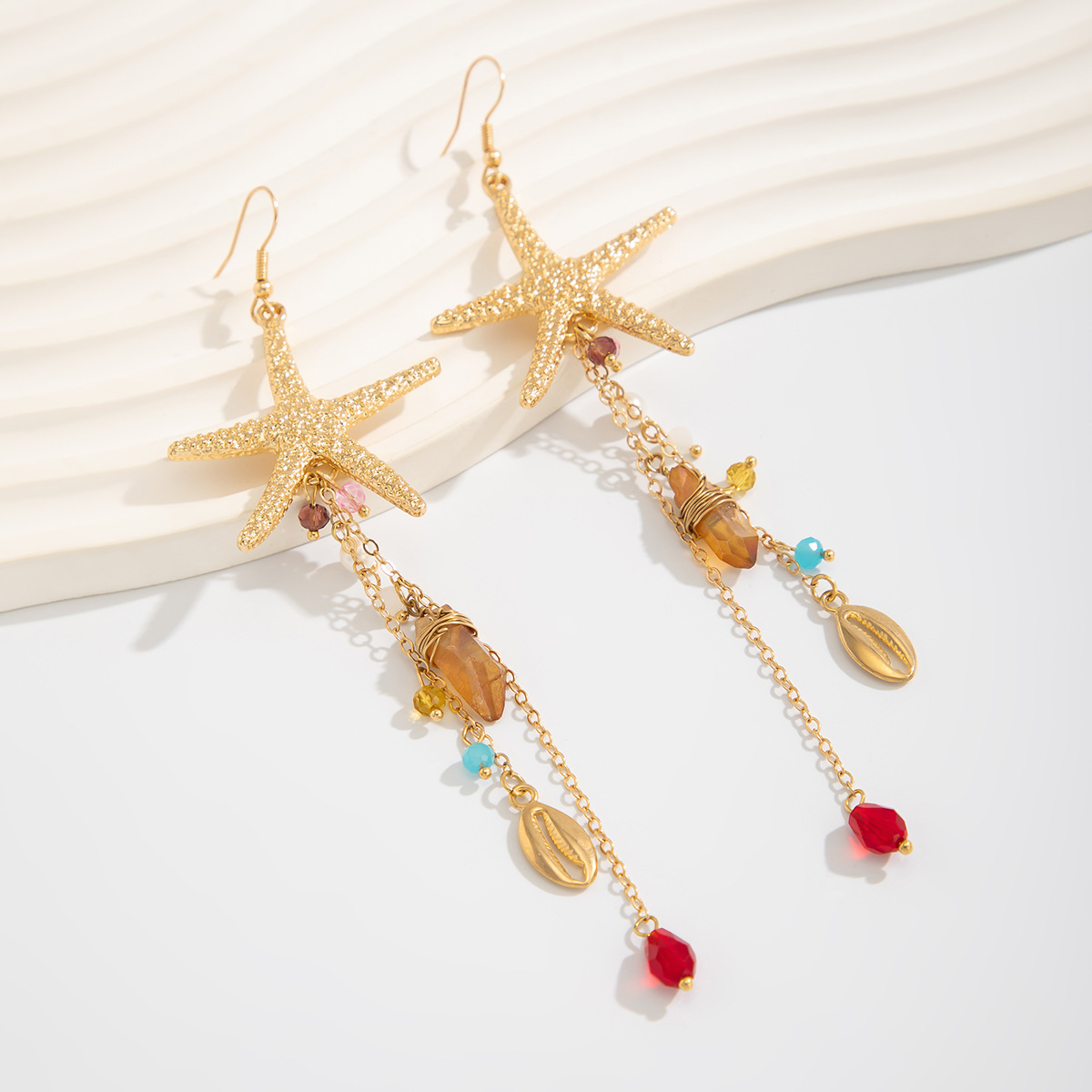 Golden Color Shell Alloy Detail Earrings