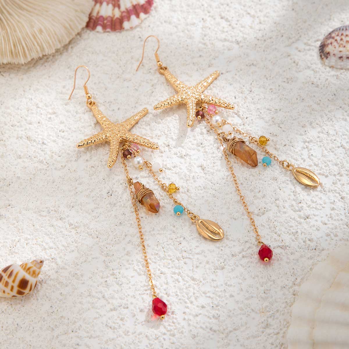Golden Color Shell Alloy Detail Earrings