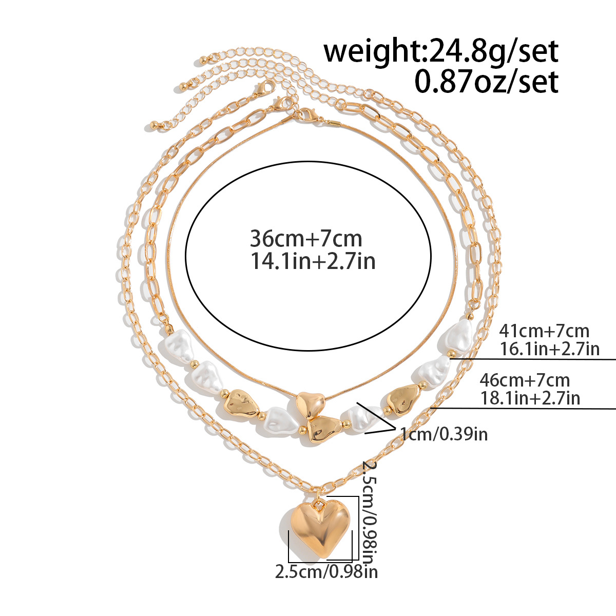 Golden Color Heart Detail Multi-Layer Necklace