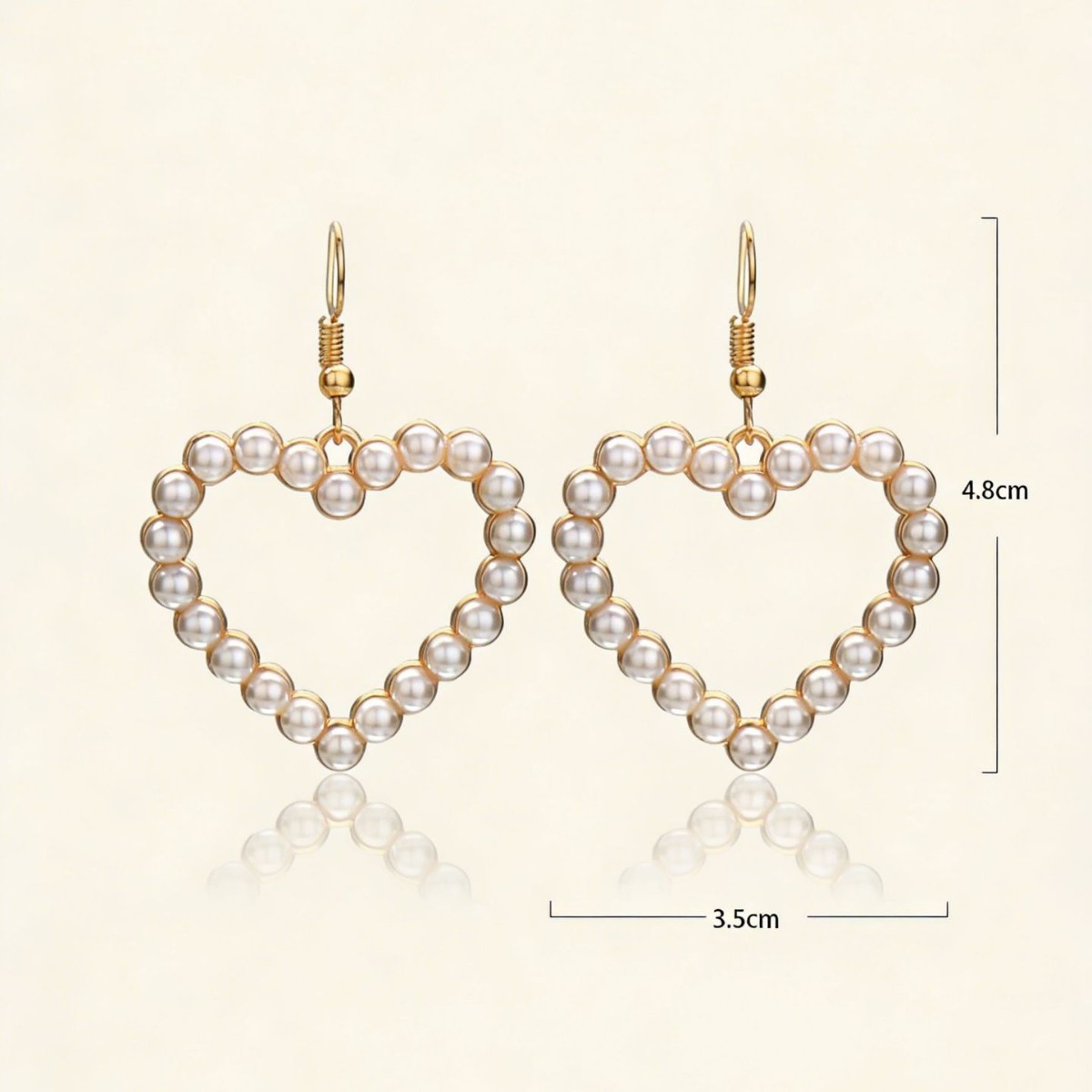 Beige Color Heart Pearl Detail Earrings