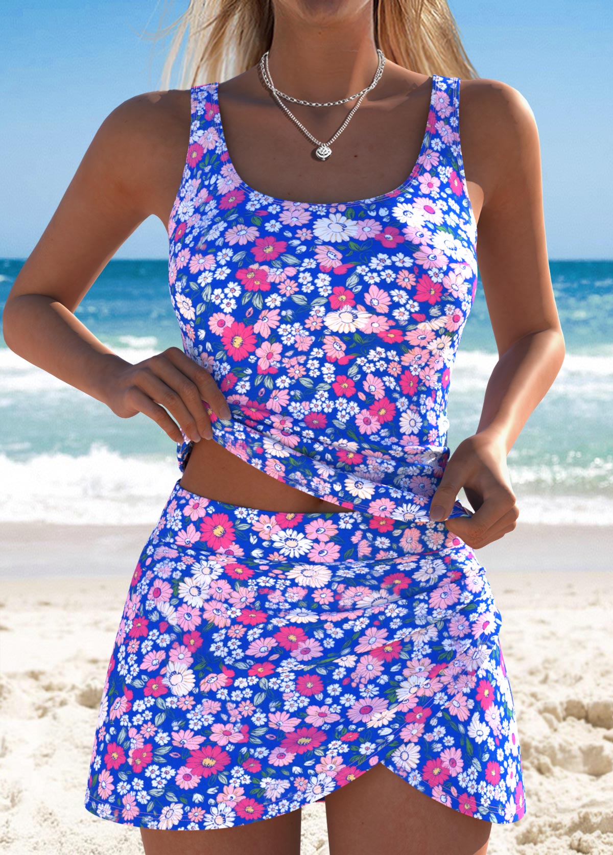 Mid Waisted Tribal Print Tummy Coverage Tankini Set