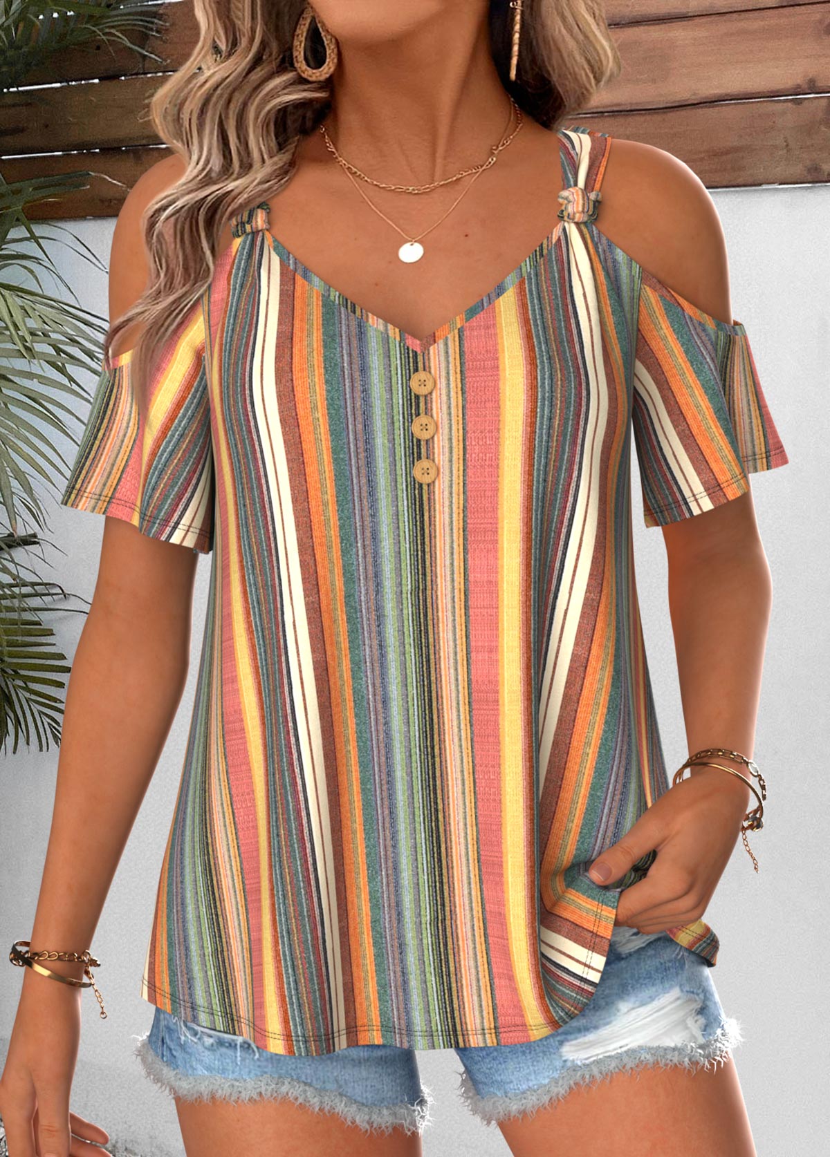 Striped Twist Multi Color Short Sleeve T Shirt