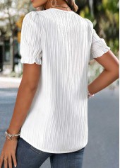 Lace White Short Sleeve V Neck Blouse