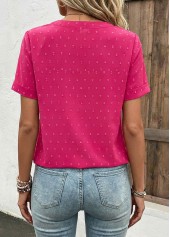 Button Hot Pink Short Sleeve Split Neck Blouse