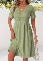 Light Camel Short Sleeve V Neck Dress