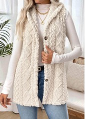 Tummy Coverage Beige Sleeveless Hooded Waistcoat