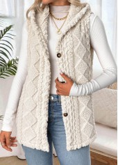 Tummy Coverage Beige Sleeveless Hooded Waistcoat