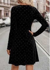 Tummy Coverage Black Short Long Sleeve Boat Neck Dress