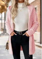 Tummy Coverage Light Pink Long Sleeve Hooded Coat