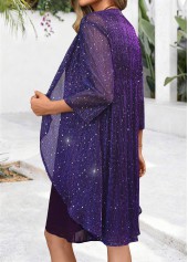 Tummy Coverage Dark Purple Long Sleeve Dress and Cardigan
