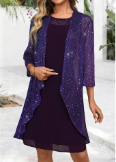 Tummy Coverage Dark Purple Long Sleeve Dress and Cardigan