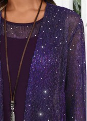 Tummy Coverage Dark Purple Long Sleeve Dress and Cardigan