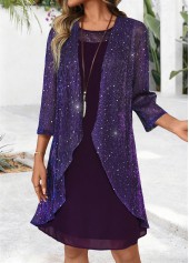 Tummy Coverage Dark Purple Long Sleeve Dress and Cardigan