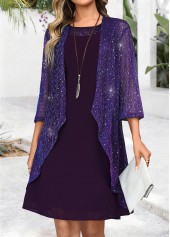Tummy Coverage Dark Purple Long Sleeve Dress and Cardigan