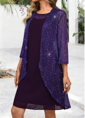 Tummy Coverage Dark Purple Long Sleeve Dress and Cardigan