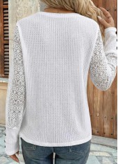Patchwork White Long Sleeve Round Neck T Shirt