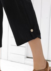 Black Straight Leg Elastic Waist High Waisted Pants
