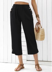 Black Straight Leg Elastic Waist High Waisted Pants