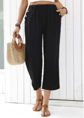 Black Straight Leg Elastic Waist High Waisted Pants