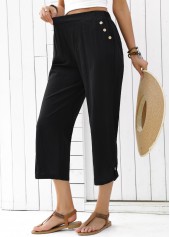 Black Straight Leg Elastic Waist High Waisted Pants