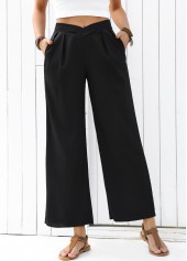 Flowy Black Wide Leg Elastic Waist High Waisted Pants