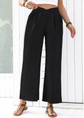 Flowy Black Wide Leg Elastic Waist High Waisted Pants