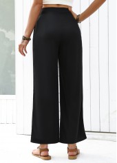 Flowy Black Wide Leg Elastic Waist High Waisted Pants