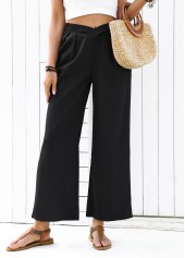 Flowy Black Wide Leg Elastic Waist High Waisted Pants