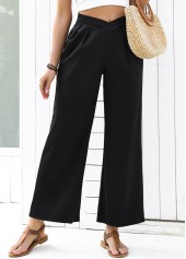 Flowy Black Wide Leg Elastic Waist High Waisted Pants