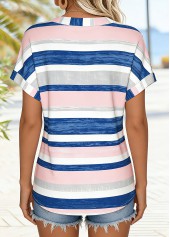 Striped Tummy Coverage Light Pink Short Sleeve T Shirt
