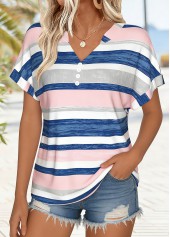 Striped Tummy Coverage Light Pink Short Sleeve T Shirt