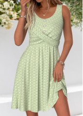 Tummy Coverage Light Green Short Sleeveless Round Neck Dress