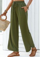 Olive Green Wide Leg Elastic Waist High Waisted Pants