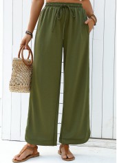Olive Green Wide Leg Elastic Waist High Waisted Pants