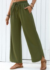 Olive Green Wide Leg Elastic Waist High Waisted Pants