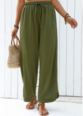Olive Green Wide Leg Elastic Waist High Waisted Pants