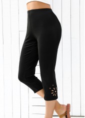 Black Elastic Waist High Waisted Capri Leggings