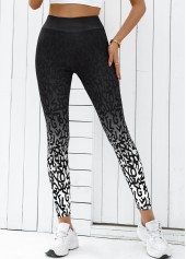 Ombre Black Elastic Waist High Waisted Ankle Length Leggings