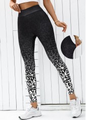Ombre Black Elastic Waist High Waisted Ankle Length Leggings
